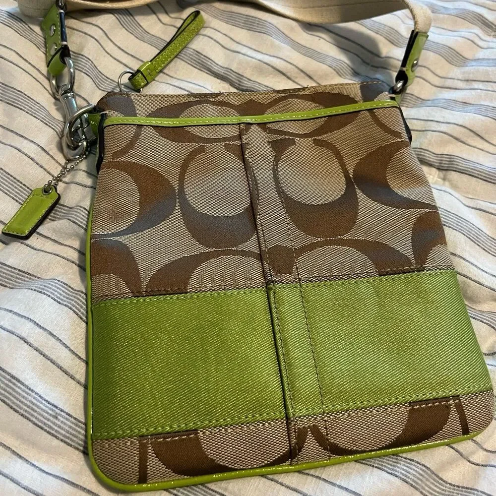 Coach Signature C Crossbody Bag in Brown, Tan & Chartreuse | Excellent Condition - Picture 9 of 11